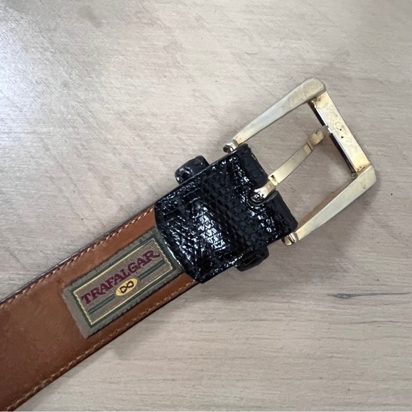 Trafalger Premiero Burnished Java Lizard Black Leather Dress Belt Men's 38 - Picture 4 of 9